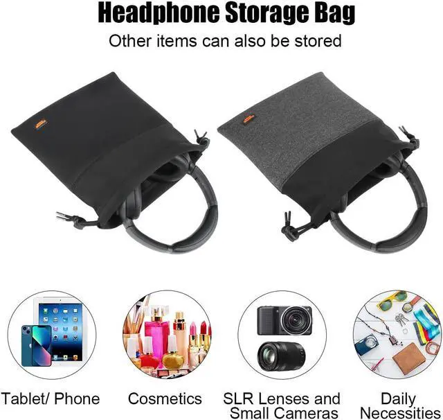 Alt view image 2 of 5 - Desing Wish Headphone Storage Bag, 2 Pack Lightweight Headphone Carrying Pouches Headset Case Bag Travel Pouch for Headsets Overhead Headphones Neckband Earbuds (Large Black, Large Grey)