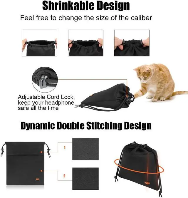 Alt view image 4 of 5 - Desing Wish Headphone Storage Bag, 2 Pack Lightweight Headphone Carrying Pouches Headset Case Bag Travel Pouch for Headsets Overhead Headphones Neckband Earbuds (Large Black, Large Grey)