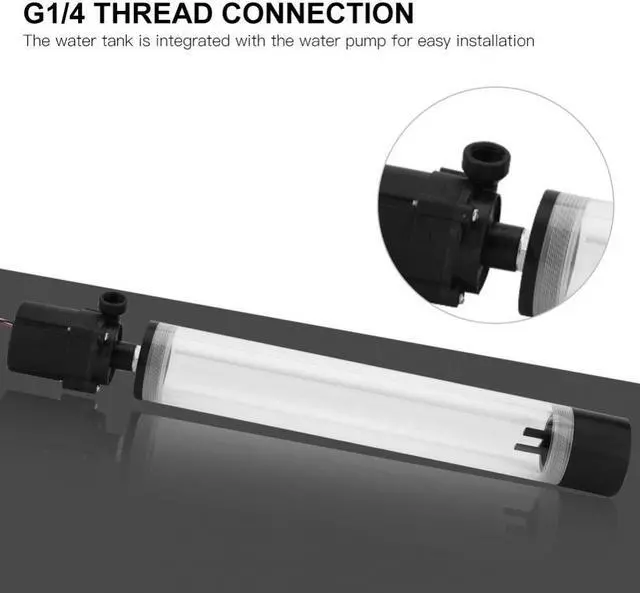 Alt view image 2 of 5 - 19W 12v CPU Water Cooling Pumpe Reservoir DIY Combo, 800L/H, G 1/4" Thread Port, PC CPU Water Cooling System Heat Exchanger Tool, Transparent Acrylic Material, Easy Install(300mm)