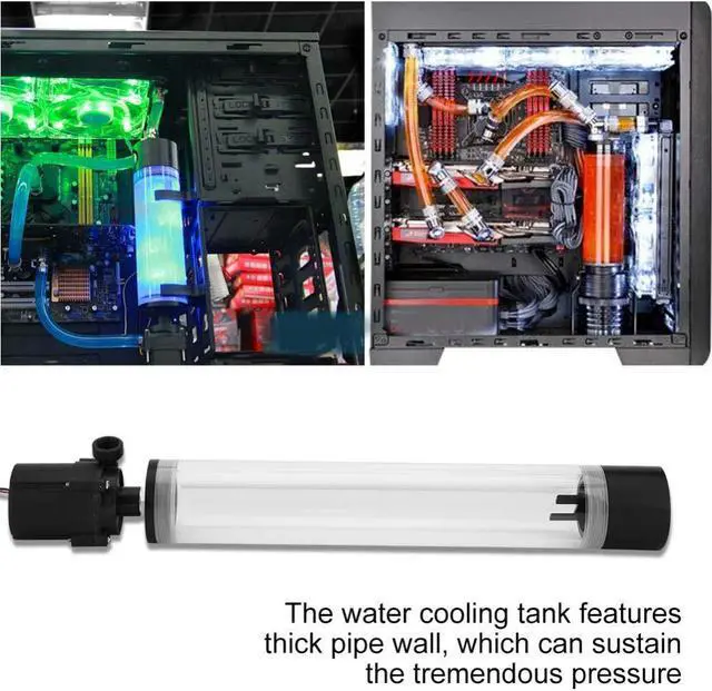 Alt view image 3 of 5 - 19W 12v CPU Water Cooling Pumpe Reservoir DIY Combo, 800L/H, G 1/4" Thread Port, PC CPU Water Cooling System Heat Exchanger Tool, Transparent Acrylic Material, Easy Install(300mm)