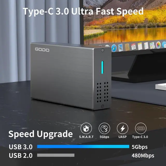 Alt view image 5 of 5 - GODO 2.5 inch Dual Bay RAID Hard Drive Enclosure,USB3.0 to 2.5" SATA I/II/III HDDs SSDs RAID External Enclosure,Support UASP Trim & Max 16TB,RAID 0/1/JBOD/PM Mode,Aluminum,Black