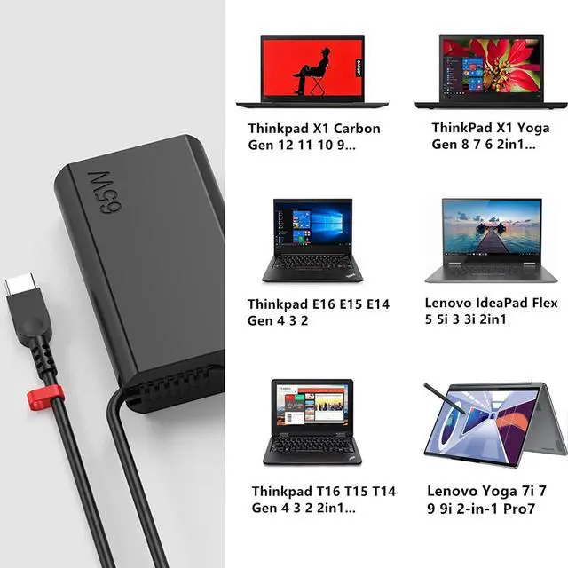 Alt view image 3 of 5 - ThinkPad 65W Slim USB Type-C AC Adapter for Lenovo Thinkpad E16 Gen 2 1/T16 G3 Gen 2 1,Thinkpad X13s X13 Yoga 2in1 Gen 5 4 3 2/T14s T14 L15 L14 L13 E15 E14 Gen 4 3 2 Business Laptop Charger