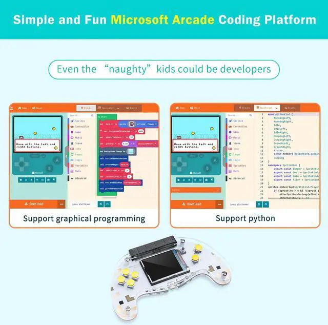 Alt view image 3 of 5 - ELECFREAKS microbit Retro Makecode Arcade for STEM Education, Micro:bit Joystick Programming Learning Machine Supports Remote Control and Creat Games(Without Micro:bit)