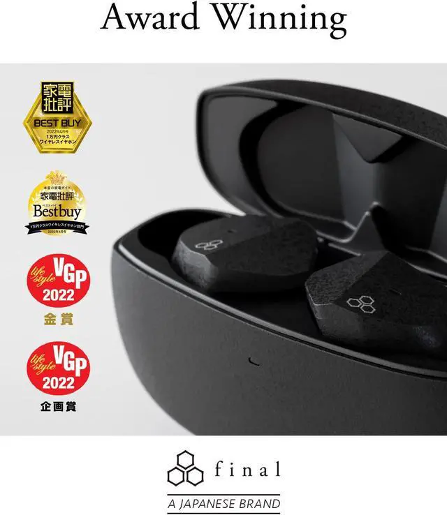 Alt view image 3 of 5 - Final ZE3000 True Wireless Earbuds, Hi-Fi Sound Quality, Maximum 35 Hours Music Playback, IPX4, aptX Adaptive, Touch Sensor, Support Lossless Music Format, Designed in Japan (Black)