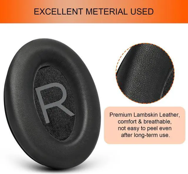 Alt view image 3 of 5 - GEVO Replacement Earpads Cushions for Bose QuietComfort 45 (QC45)/QuietComfort SE (QC SE) Over-Ear Headphones, Softer Sheepskin Leather, Extra Duable Leather, Noise Isolation Memory Foam (Black)