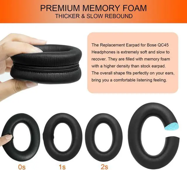 Alt view image 4 of 5 - GEVO Replacement Earpads Cushions for Bose QuietComfort 45 (QC45)/QuietComfort SE (QC SE) Over-Ear Headphones, Softer Sheepskin Leather, Extra Duable Leather, Noise Isolation Memory Foam (Black)
