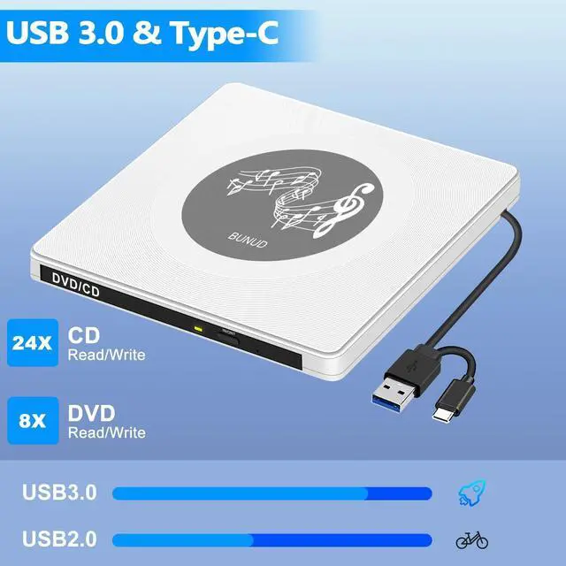 Alt view image 4 of 5 - External DVD Drive, USB 3.0 Type C CD/DVD ROM Burner +/-RW Optical Drive Ultra Slim Disk Reader Writer Portable CD/DVD Player for Laptop PC Windows 11 Mac MacBook Pro/Air Desktop Linux OS