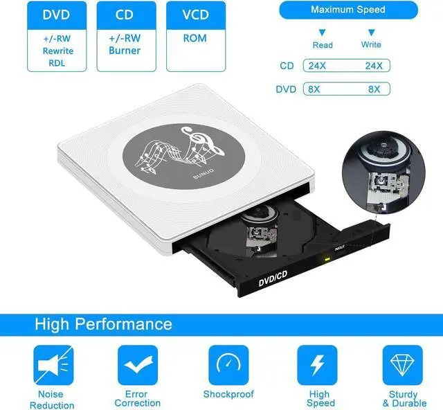 Alt view image 5 of 5 - External DVD Drive, USB 3.0 Type C CD/DVD ROM Burner +/-RW Optical Drive Ultra Slim Disk Reader Writer Portable CD/DVD Player for Laptop PC Windows 11 Mac MacBook Pro/Air Desktop Linux OS
