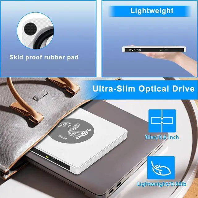 Alt view image 3 of 5 - External DVD Drive, USB 3.0 Type C CD/DVD ROM Burner +/-RW Optical Drive Ultra Slim Disk Reader Writer Portable CD/DVD Player for Laptop PC Windows 11 Mac MacBook Pro/Air Desktop Linux OS