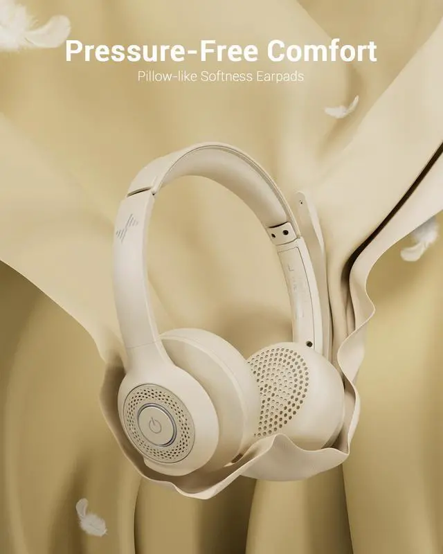 Alt view image 4 of 5 - JIAMQISHI Wireless Headset with AI Noise Cancelling Microphone Bluetooth Headset - Bluetooth V5.2 Headphones with USB Dongle & Mic Mute for Computer/Laptop/PC/iPhone/Android/Cell Phones/Zoom-Apricot