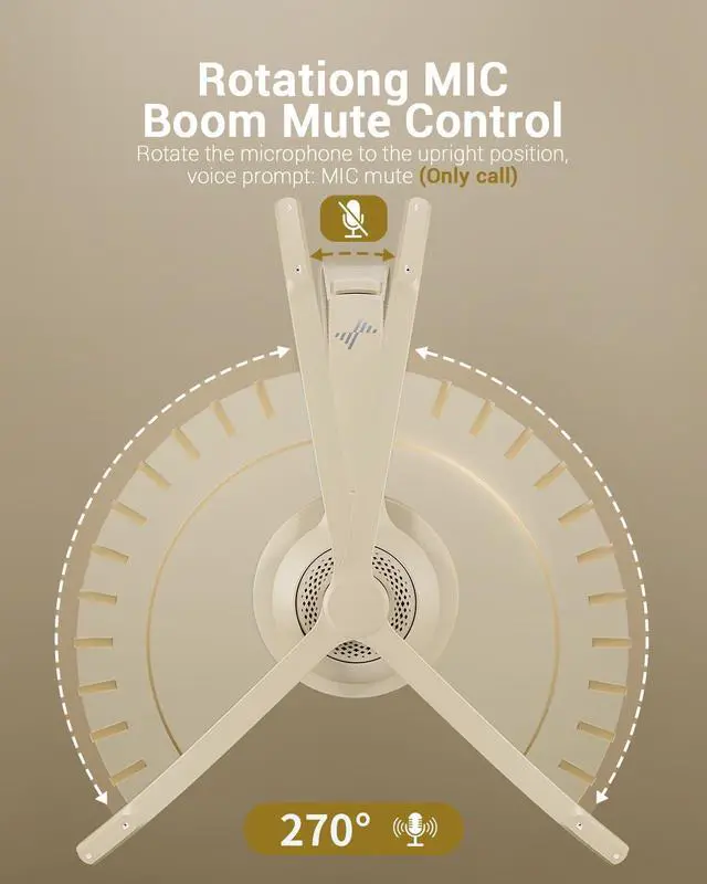 Alt view image 5 of 5 - JIAMQISHI Wireless Headset with AI Noise Cancelling Microphone Bluetooth Headset - Bluetooth V5.2 Headphones with USB Dongle & Mic Mute for Computer/Laptop/PC/iPhone/Android/Cell Phones/Zoom-Apricot