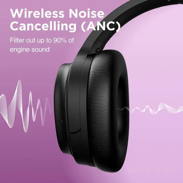 Alt view image 2 of 5 - Jrumz Clarity CL01 Hybrid Active Noise Cancelling Headphones, Wireless Over Ear Bluetooth Headphones, Deep Bass, Comfort Fit Ear Pads, 40H Playtime for Home Office, Travel, Gym (Red)