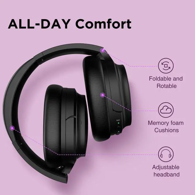 Alt view image 4 of 5 - Jrumz Clarity CL01 Hybrid Active Noise Cancelling Headphones, Wireless Over Ear Bluetooth Headphones, Deep Bass, Comfort Fit Ear Pads, 40H Playtime for Home Office, Travel, Gym (Red)