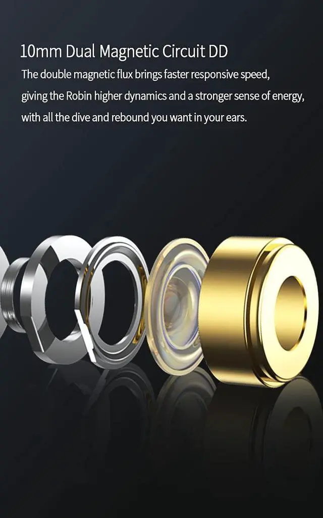 Alt view image 2 of 5 - keephifi KBEAR Robin in-Ear Monitors, Stereo Wired in Ear Earphones, 1DD+4BA Hybrid HiFi Earbuds, Powerful Resolution IEM Noise Isolating Headphones for Audiophiles Musicians (NO MIC, BLUE)