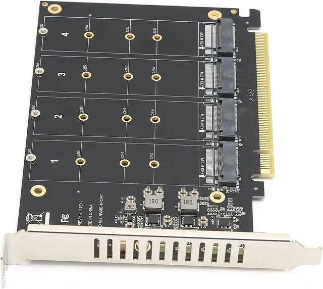 Alt view image 4 of 5 - Adapter Card,4 Port M.2 NVMe SSD to PCIE X16 M Key Hard Drive Converter,Reader,Expansion Card,Supports PCIE Split or PCIE RAID Function,PCIE 3.0, 4.0 Protocol.(ph44)