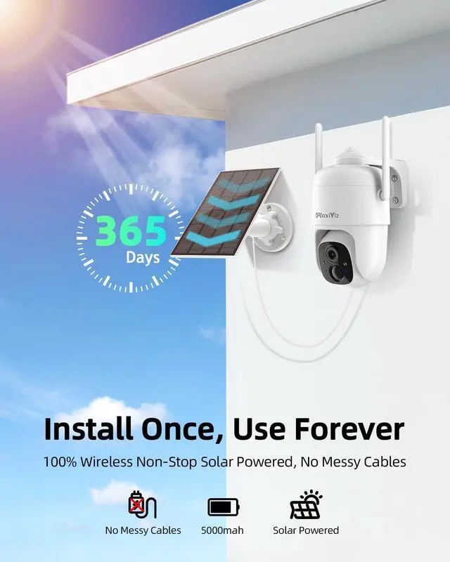 Alt view image 3 of 5 - MaxiViz Wireles Security Camera and Solar PTZ Outdoor Camera Wireless with AI Motion Detection, Color Night Vision, 2-Way Talk, IP66 Weatherproof, SD/Cloud Storageth