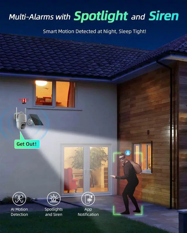 Alt view image 4 of 5 - MaxiViz Wireles Security Camera and Solar PTZ Outdoor Camera Wireless with AI Motion Detection, Color Night Vision, 2-Way Talk, IP66 Weatherproof, SD/Cloud Storageth