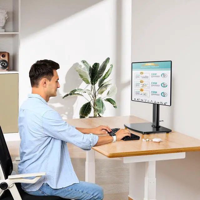 Alt view image 3 of 5 - MOUNT PRO Single Monitor Stand Fits Max 32 inch Screen, Free-Standing Computer Desk Stand, Display Mount with Height Adjustable, Swivel, Tilt, Rotation, VESA Monitor Stand 100x100