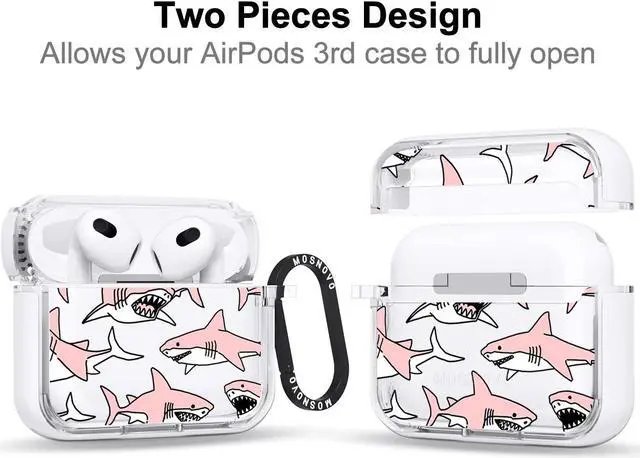 Alt view image 2 of 5 - MOSNOVO Case for Airpods 3rd, Protective Clear Case with Shockproof Dual Layer Hard Luxe Metal Ring Designed for AirPods 3rd Generation - Pink Sharks