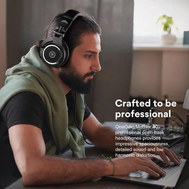 Alt view image 2 of 5 - OneOdio Monitor 80 Open Back Headphones- Studio Headphones for Mixing Mastering Editing, Wired Over Ear Headphones for Professional Studio Applications, 250 Ohm, Velour Earmuffs, Sound Isolation