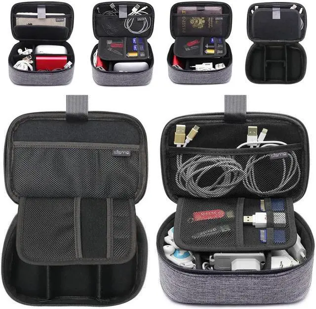 Alt view image 3 of 5 - QUENZROC USB Flash Drive Case Pink + sisma Travel Cords Organizer Universal Small Electronic Accessories Carrying Bag Grey