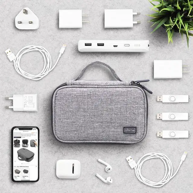 Alt view image 2 of 5 - QUENZROC USB Flash Drive Case Pink + sisma Travel Cords Organizer Universal Small Electronic Accessories Carrying Bag Grey