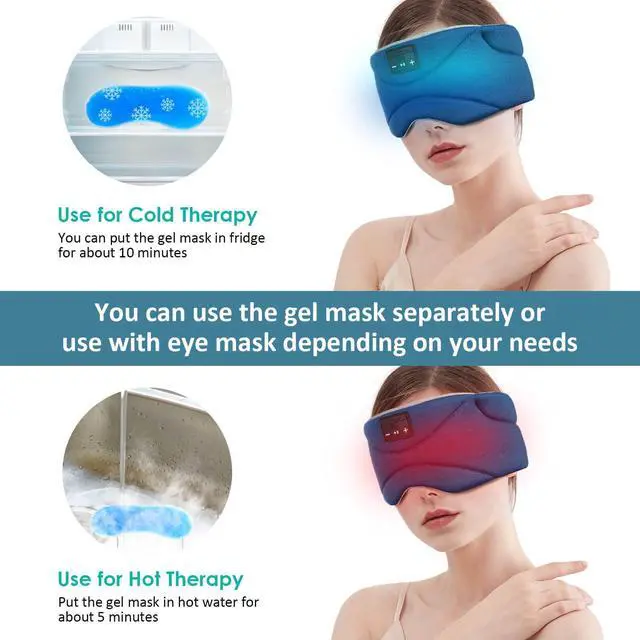 Alt view image 3 of 5 - Bluetooth Sleep Mask with 24 White Noise, Ultra-Thin Speaker Cold Pack Blockout Bluetooth Eye Mask Sleep Headphones for Side Sleepers, Airplane, Travel, Cool Gadgets for Women Man (Blue)