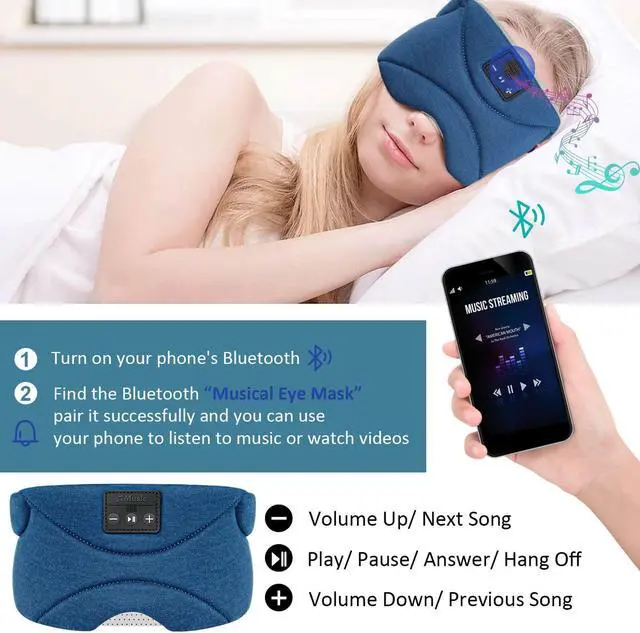 Alt view image 5 of 5 - Bluetooth Sleep Mask with 24 White Noise, Ultra-Thin Speaker Cold Pack Blockout Bluetooth Eye Mask Sleep Headphones for Side Sleepers, Airplane, Travel, Cool Gadgets for Women Man (Blue)
