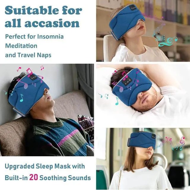 Alt view image 4 of 5 - Bluetooth Sleep Mask with 24 White Noise, Ultra-Thin Speaker Cold Pack Blockout Bluetooth Eye Mask Sleep Headphones for Side Sleepers, Airplane, Travel, Cool Gadgets for Women Man (Blue)