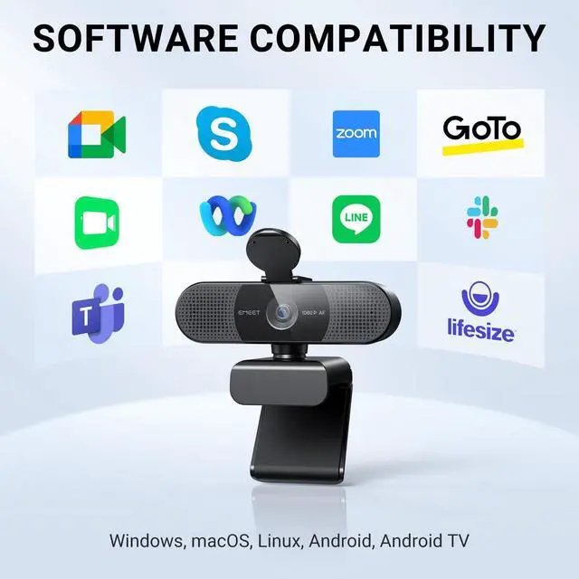Alt view image 5 of 5 - EMEET 2024 Upgraded C960 Webcam, Autofocus, 73deg View Angle, Computer Camera w/Privacy Cover and Microphone, 1080P HD Webcam for PC, Plug and Play USB Webcam for Video Calling/Zoom/Skype/Teams/Webex