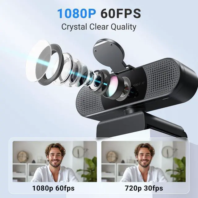 Alt view image 2 of 5 - EMEET 2024 Upgraded C960 Webcam, Autofocus, 73deg View Angle, Computer Camera w/Privacy Cover and Microphone, 1080P HD Webcam for PC, Plug and Play USB Webcam for Video Calling/Zoom/Skype/Teams/Webex