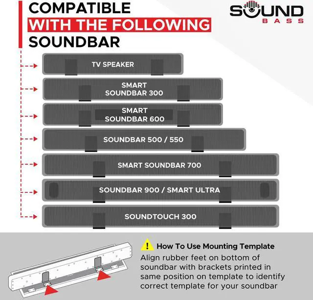 Alt view image 4 of 5 - Universal Under TV Mount, White, Compatible with Bose Smart Soundbar 300/500/550/600/700/900/Ultra, TV Speaker, Soundtouch 300 - Invisible Once Fitted, Fast & Easy Way to Mount Your Sound Bar