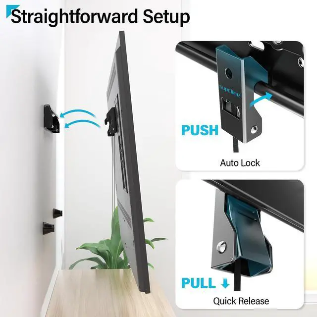 Alt view image 5 of 5 - Supcline No Stud TV Wall Mount for 26-65 Inch TV up to 154 lbs, No Drill & Non Damage Drywall Studless TV Mount, Max VESA 400x400mm, Dry Wall Flat Screen Easy Install Wall Mount tv Bracket