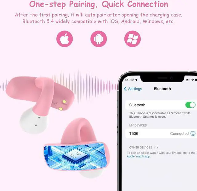 Alt view image 5 of 5 - BANIGIPA Kids True Wireless Earbuds, 5g Super Light Comfortable Open Ear Bluetooth 5.4 Headphones w/Mic to Protect Hearing for Studying Music Clear Calling, Touch Control Ear Buds w/Charging Case