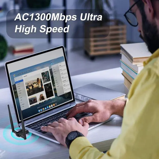 Alt view image 2 of 5 - Wireless USB WiFi Adapter for Desktop PC, Techkey AC1300Mbps Network Dongle with Dual Band 2.4GHz/400Mbps 5GHz/867Mbps 5dBi High Gain Antenna for Laptop Computer Compatible Windows 11/10/8.1/8/7