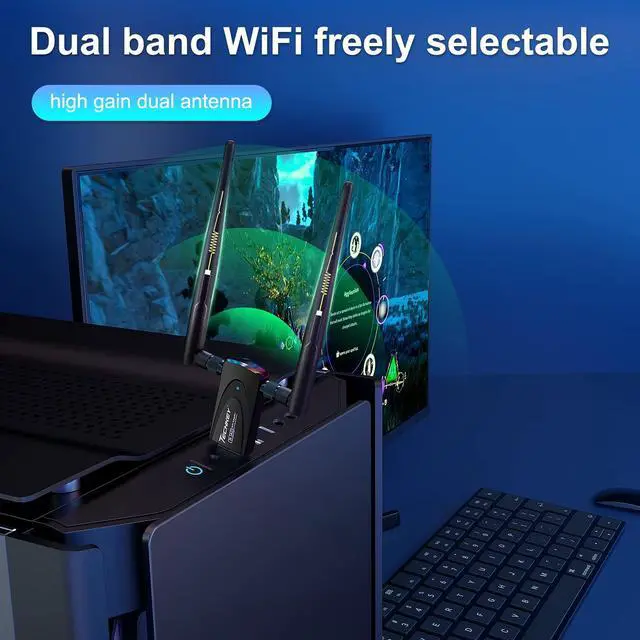 Alt view image 4 of 5 - Wireless USB WiFi Adapter for Desktop PC, Techkey AC1300Mbps Network Dongle with Dual Band 2.4GHz/400Mbps 5GHz/867Mbps 5dBi High Gain Antenna for Laptop Computer Compatible Windows 11/10/8.1/8/7