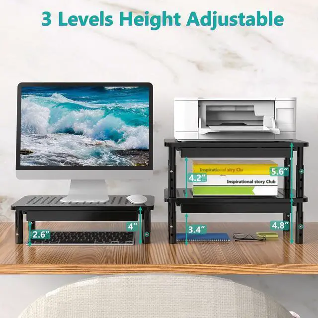 Alt view image 5 of 5 - WALI Bundles Monitor Stand with Storage+2 Tier Monitor Stand Riser