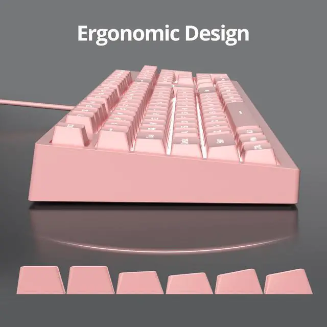 Alt view image 3 of 5 - Owpkeenthy Pink Gaming Keyboard, Cute Creamy Keyboard Backlit Wired Quiet Office Keyboard Membrane 104-Keys Mechanical Feeling for PC Laptop104 Rose