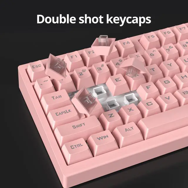 Alt view image 2 of 5 - Owpkeenthy Pink Gaming Keyboard, Cute Creamy Keyboard Backlit Wired Quiet Office Keyboard Membrane 104-Keys Mechanical Feeling for PC Laptop104 Rose
