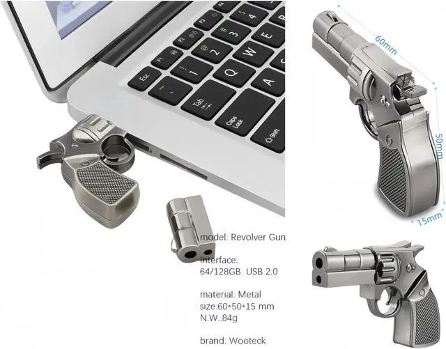 Alt view image 2 of 5 - WooTeck 3 Pack 64GB Metal Revolver Pistol Gun USB Flash Drive Memory Stick(Copper,Livid,Silver)