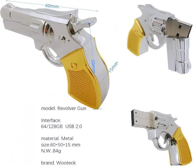 Alt view image 3 of 5 - WooTeck 3 Pack 64GB Metal Revolver Pistol Gun USB Flash Drive Memory Stick(Copper,Livid,Silver)