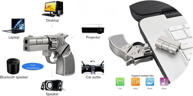 Alt view image 5 of 5 - WooTeck 3 Pack 64GB Metal Revolver Pistol Gun USB Flash Drive Memory Stick(Copper,Livid,Silver)