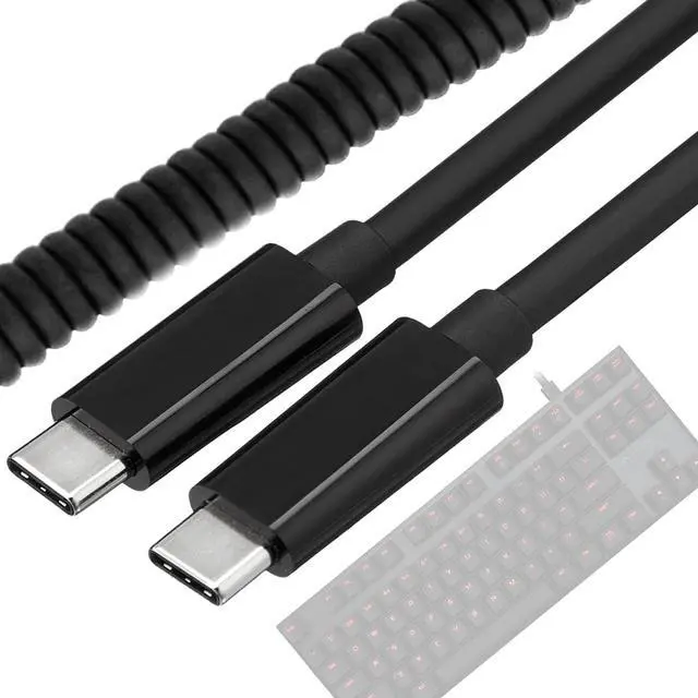 Main image of AJKTHGE Mechanical Keyboard Cable, Type c to Type c Gaming Keyboard Cable, Coiled & Double-Sleeved Mechanical Keyboard Cord for USB C Mechanical Keyboards (Black)