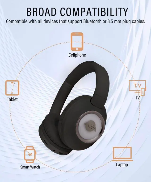 Alt view image 5 of 5 - XuanGui Bluetooth Headphones Over Ear, 20H Playtime Wireless Stereo Headphones with HD Microphone, FM/TF for Office Home, Foldable and Comfortable Fit Design NX500, Black