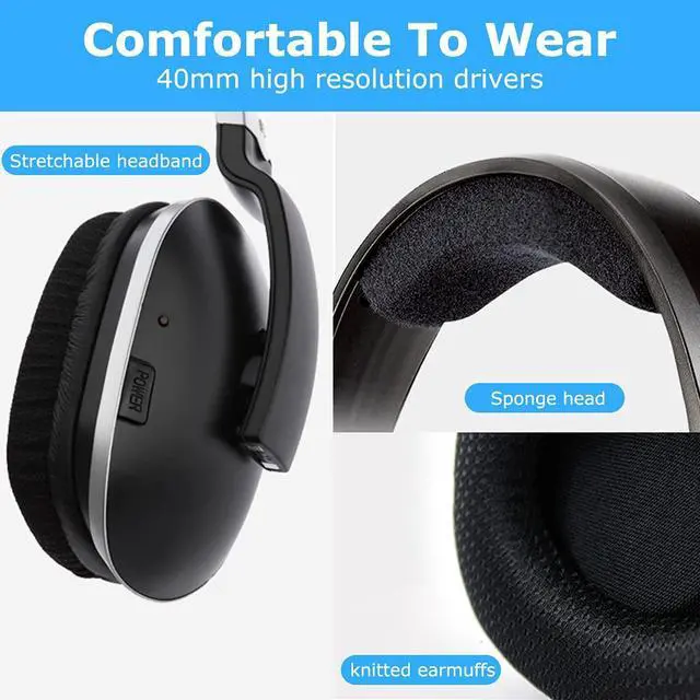 Alt view image 5 of 5 - ANSTEN Wireless Headphones for TV Watching, Over-Ear Headset for Television Listening with 2.4 GHz Digital Transmitter, No Audio Delay, 100 Work Rang, 20 Hrs Playtime, 3.5 mm RCA Plug n Play