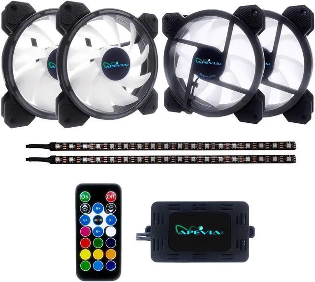 Alt view image 2 of 5 - Apevia AC42-RGB Arcane 120mm Silent RGB Color Changing LED Fan with Remote Control, 16x LEDs & 8X Anti-Vibration Rubber Pads w/ 2 Magnetic LED Strips (4+2-pk)