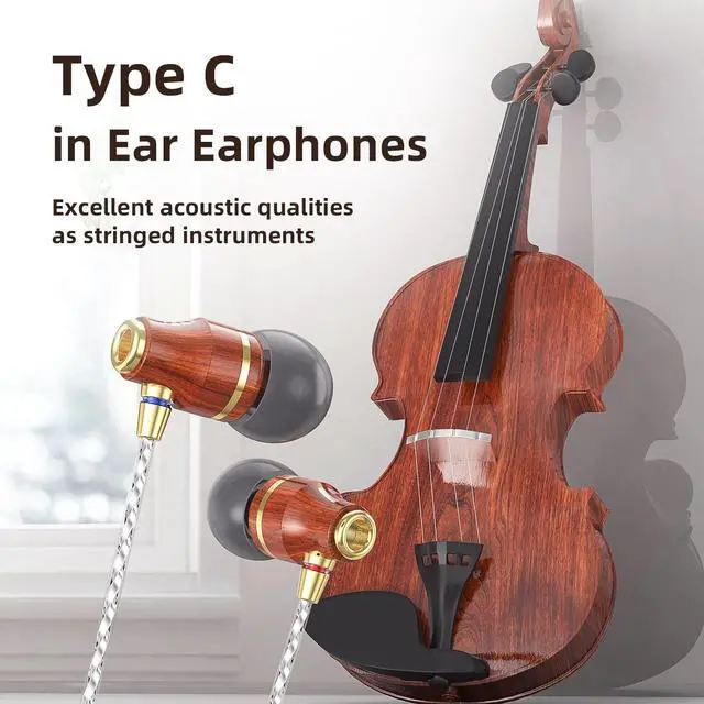 Alt view image 2 of 5 - KBEAR KW1 USB Type C Headphones in Ear Earphones with Mic and Volume Control, Wood Wired Earbud with Rich Dynamics, OFC Silver-Plated Cable DAC Chip Earbuds for Samsung Galaxy Pixel with Case