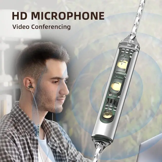 Alt view image 5 of 5 - KBEAR KW1 USB Type C Headphones in Ear Earphones with Mic and Volume Control, Wood Wired Earbud with Rich Dynamics, OFC Silver-Plated Cable DAC Chip Earbuds for Samsung Galaxy Pixel with Case