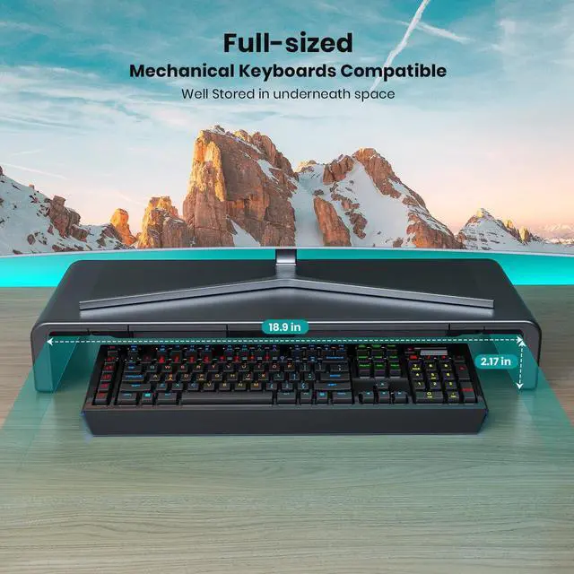 Alt view image 3 of 5 - Monitor Stand Riser, Klearlook Foldable Computer Monitor Riser,Height Adjustable Computer Stand, Desk Shelf Riser with Storage Drawer & Tablet Phone Stand for Computer, Desktop, Laptop (Black)