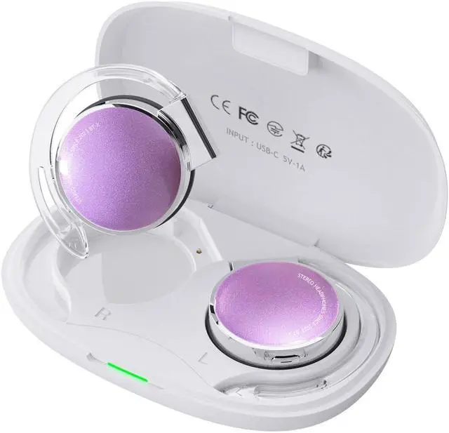 Main image of Wireless Clip-On Earbuds with Earhooks - Open Ear Headphones Microphone - Bluetooth Sport Headphones (White Purple)